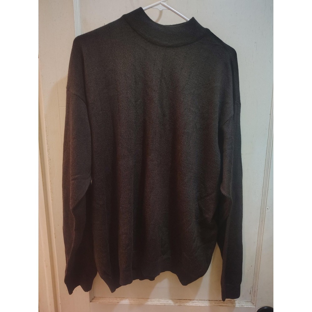 Covington Sweater Mens Extra Large Brown Mock Neck Merino Wool Blend Made Italy